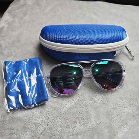 TechnoMarine Aviator Sunglasses Clear Frame Rainbow Mirror Lenses – Unisex - Picture 1 of 8
